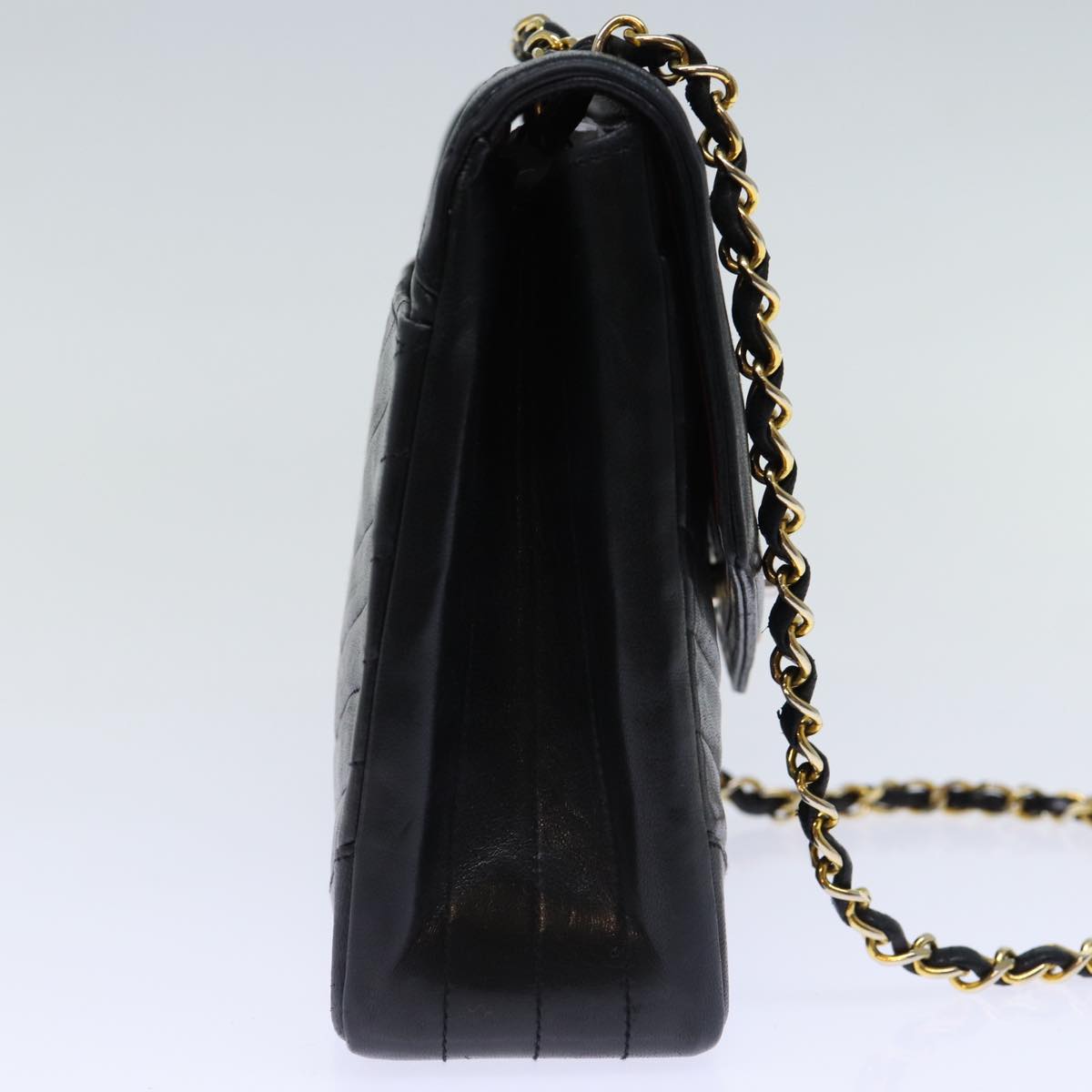CHANEL Turn Lock Chain V Stitch Hand Bag Lamb Skin Black CC Auth yk11929A
