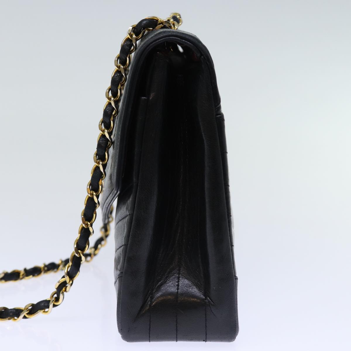 CHANEL Turn Lock Chain V Stitch Hand Bag Lamb Skin Black CC Auth yk11929A