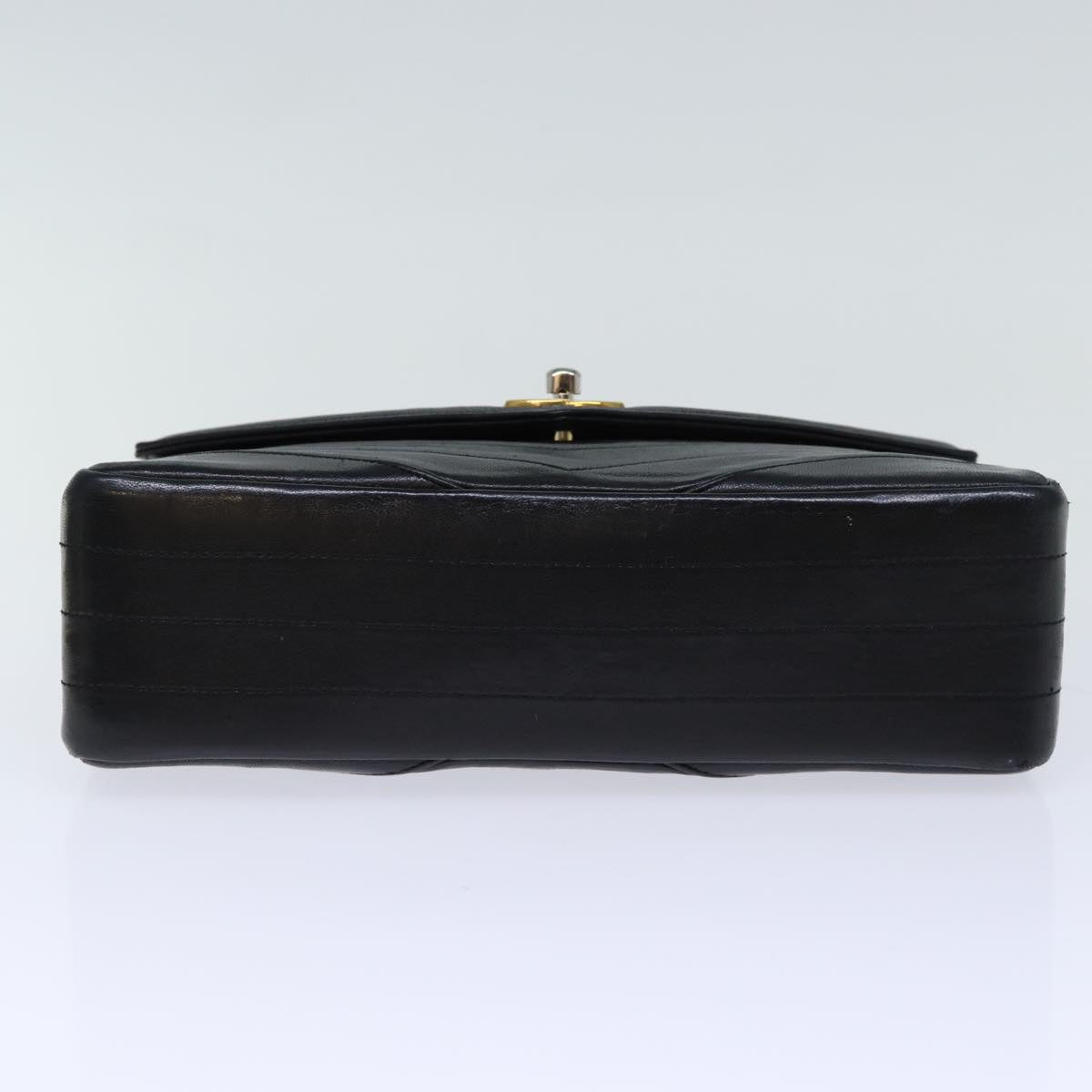 CHANEL Turn Lock Chain V Stitch Hand Bag Lamb Skin Black CC Auth yk11929A