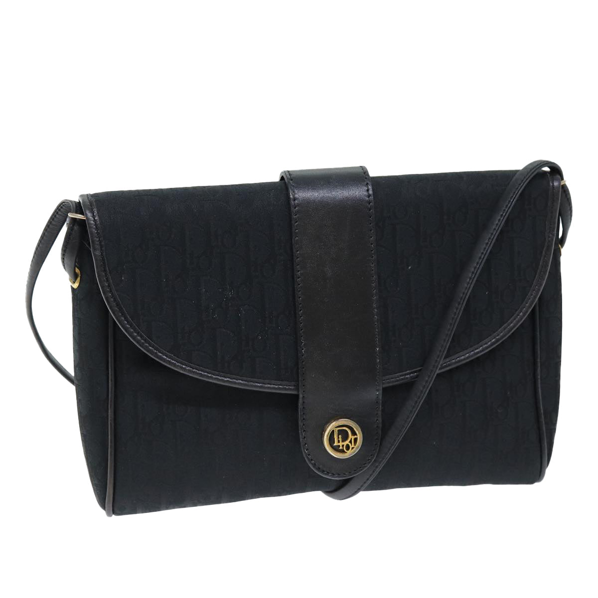 CHRISTIAN DIOR Trotter Canvas Shoulder Bag Black Auth yk12078