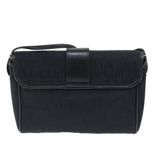 CHRISTIAN DIOR Trotter Canvas Shoulder Bag Black Auth yk12078
