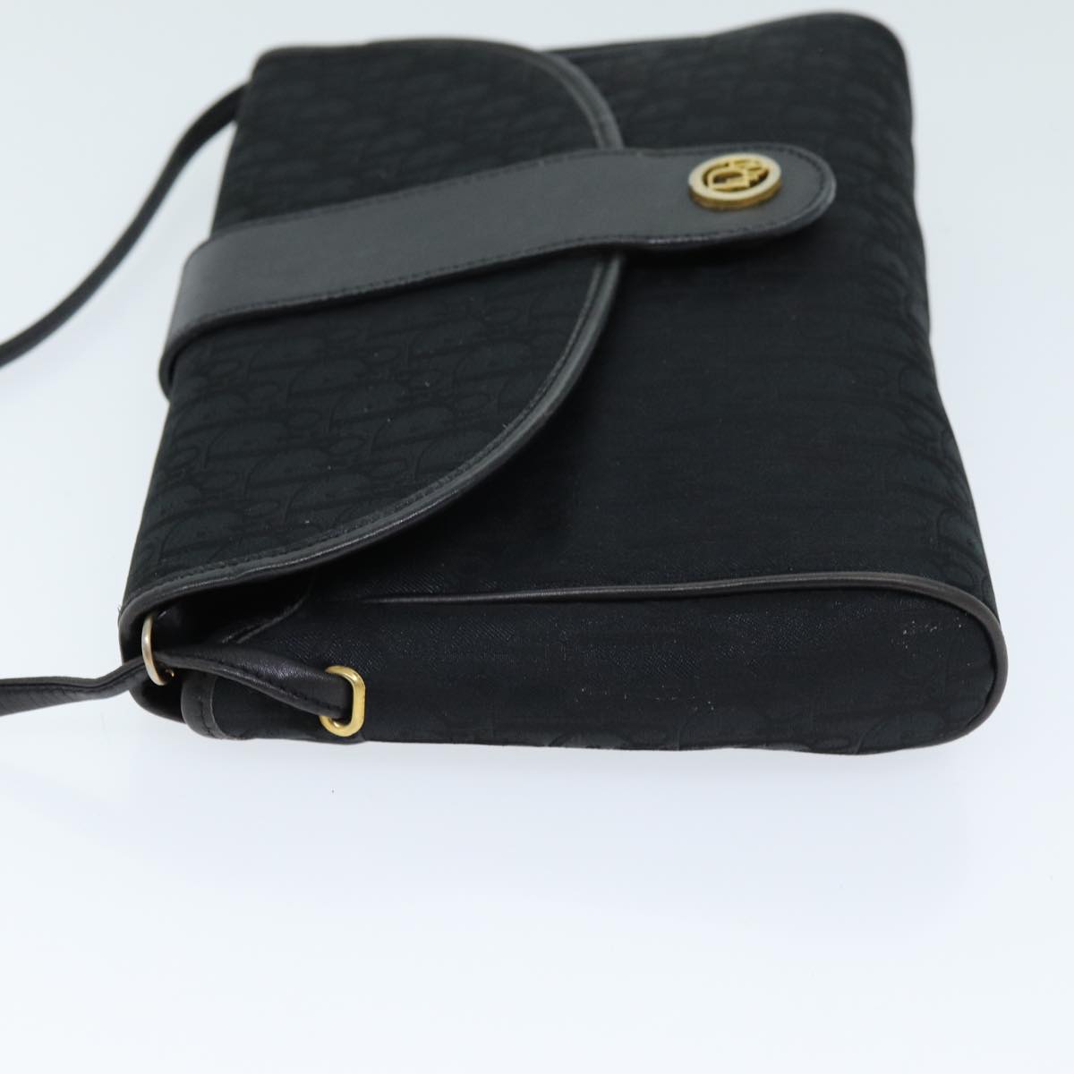 CHRISTIAN DIOR Trotter Canvas Shoulder Bag Black Auth yk12078