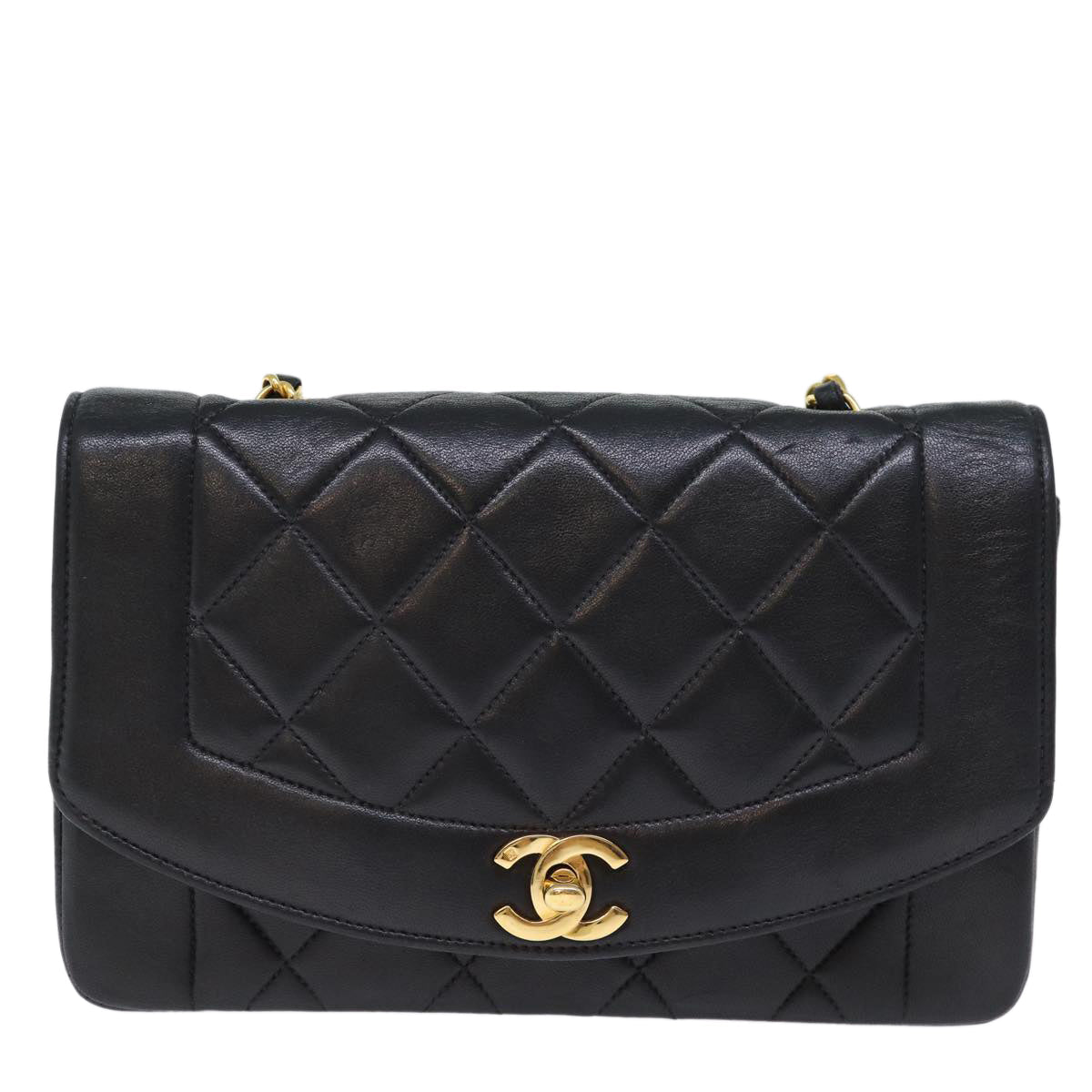 Top Quality Chanel Diana Matelasse Chain Shoulder Bag Lamb Skin Black CC Auth yk12192A