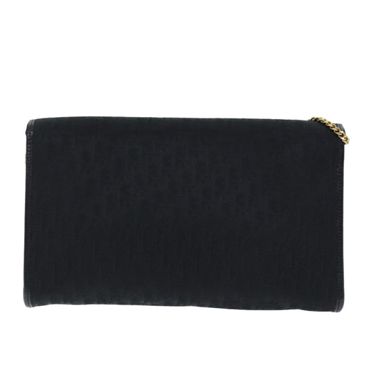 CHRISTIAN DIOR Trotter Canvas Chain Shoulder Bag Black Auth yk12202