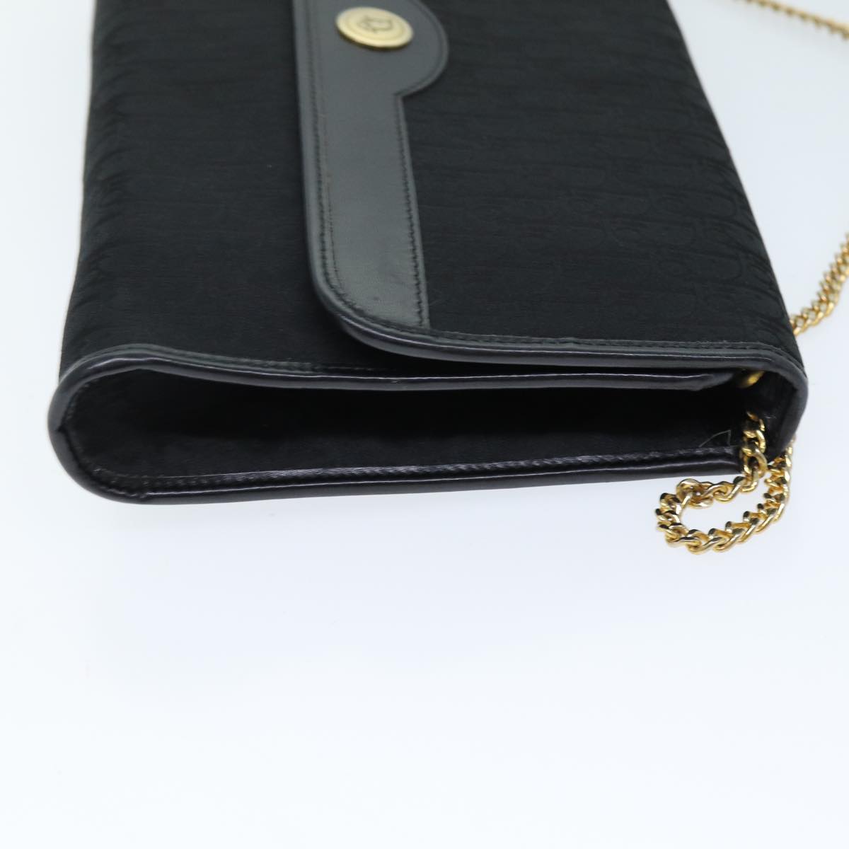 CHRISTIAN DIOR Trotter Canvas Chain Shoulder Bag Black Auth yk12202