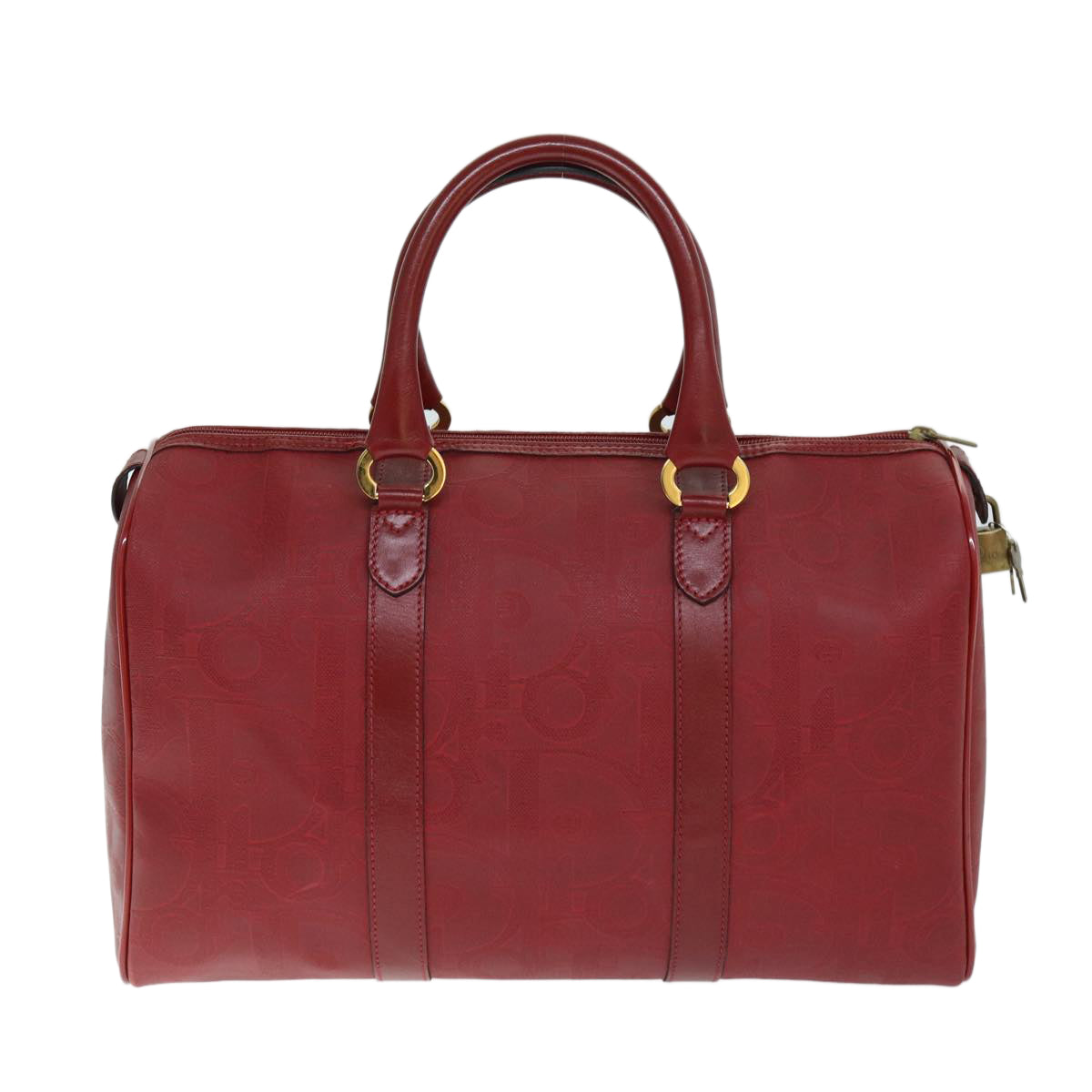 CHRISTIAN DIOR Trotter Canvas Boston Bag Red Auth yk12290