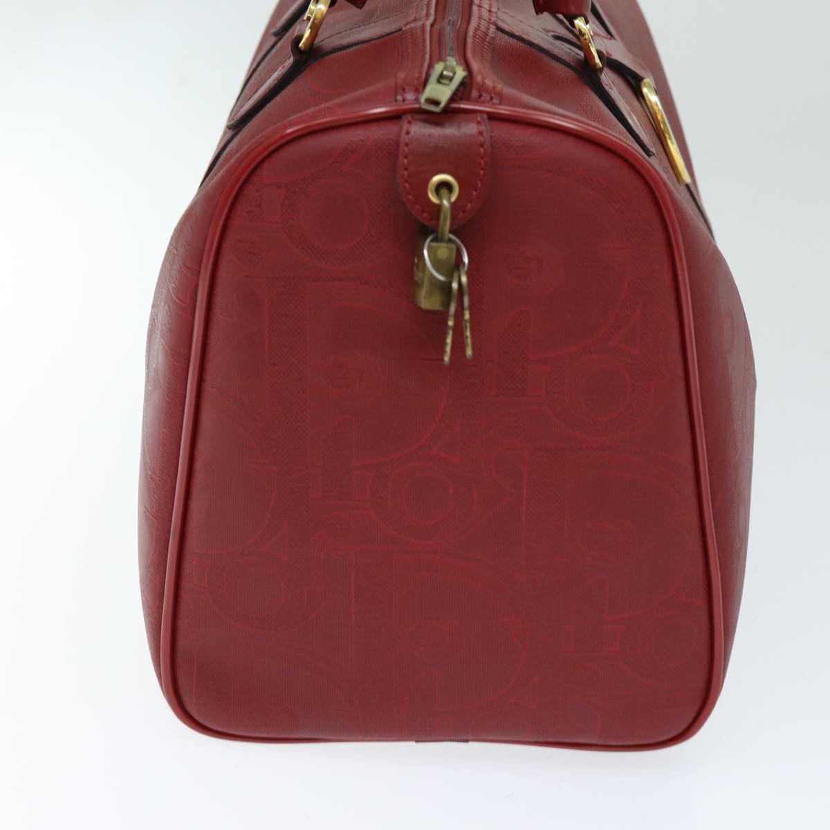 CHRISTIAN DIOR Trotter Canvas Boston Bag Red Auth yk12290