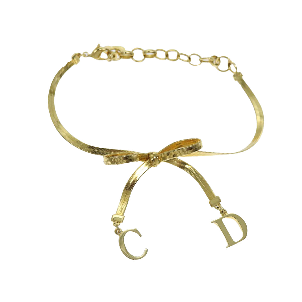 CHRISTIAN DIOR Ribbon Bracelet metal Gold Auth yk12318