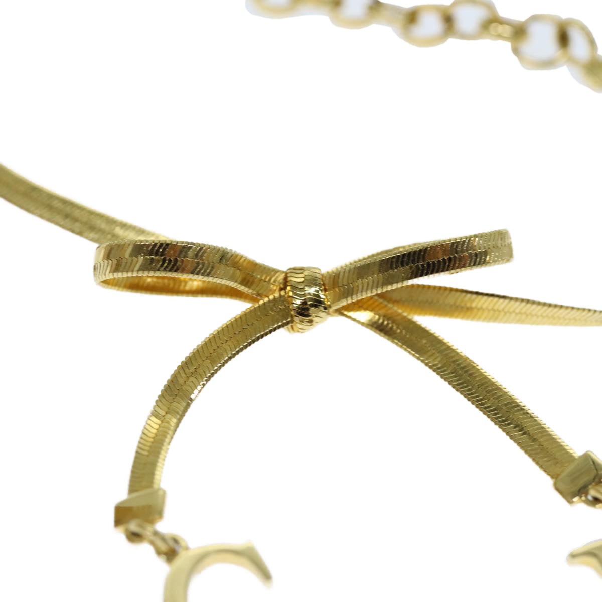 CHRISTIAN DIOR Ribbon Bracelet metal Gold Auth yk12318