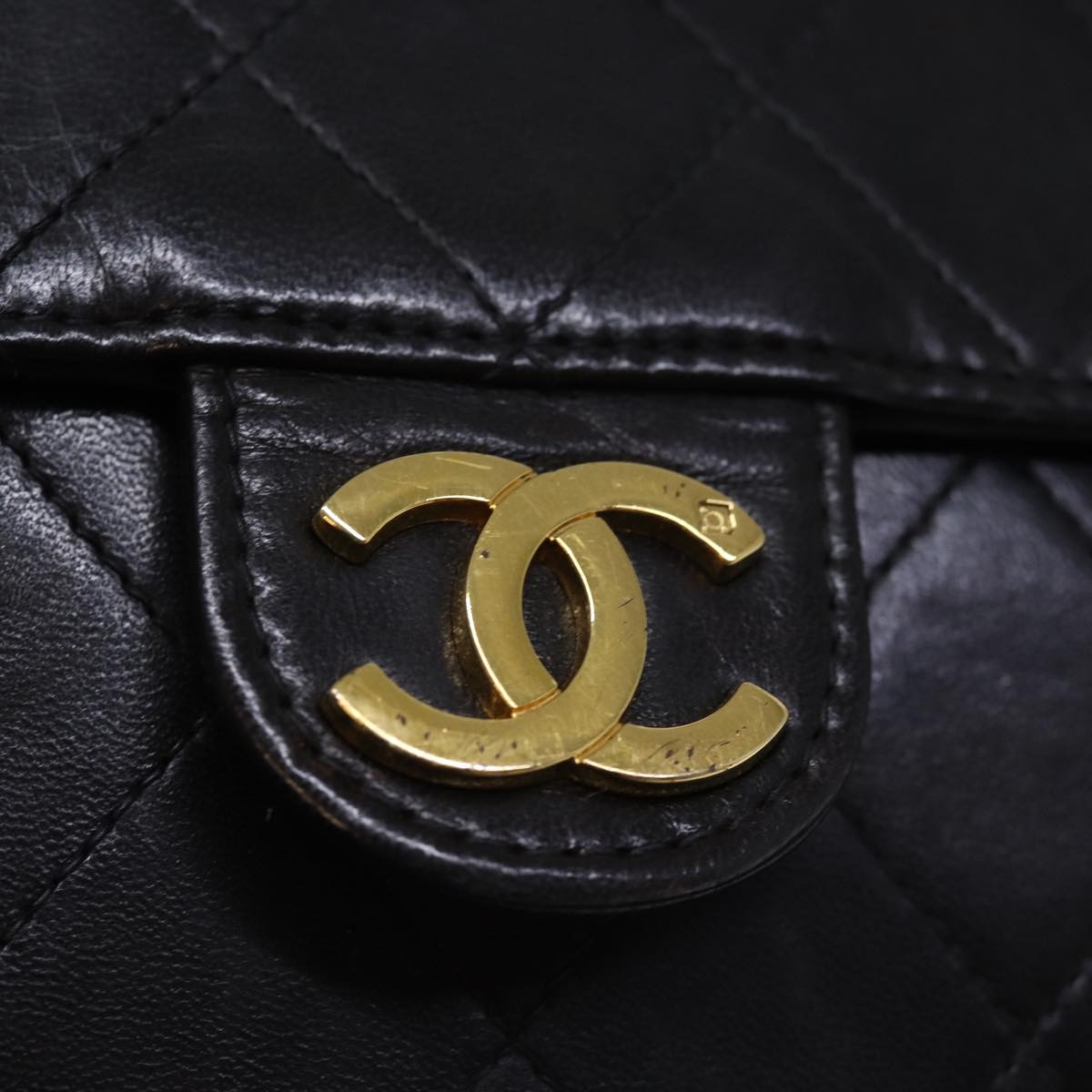 Top Quality Chanel Matelasse Chain Shoulder Bag Lamb Skin Black CC Auth yk12417A