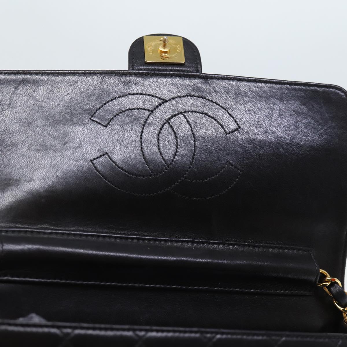 Top Quality Chanel Matelasse Chain Shoulder Bag Lamb Skin Black CC Auth yk12417A