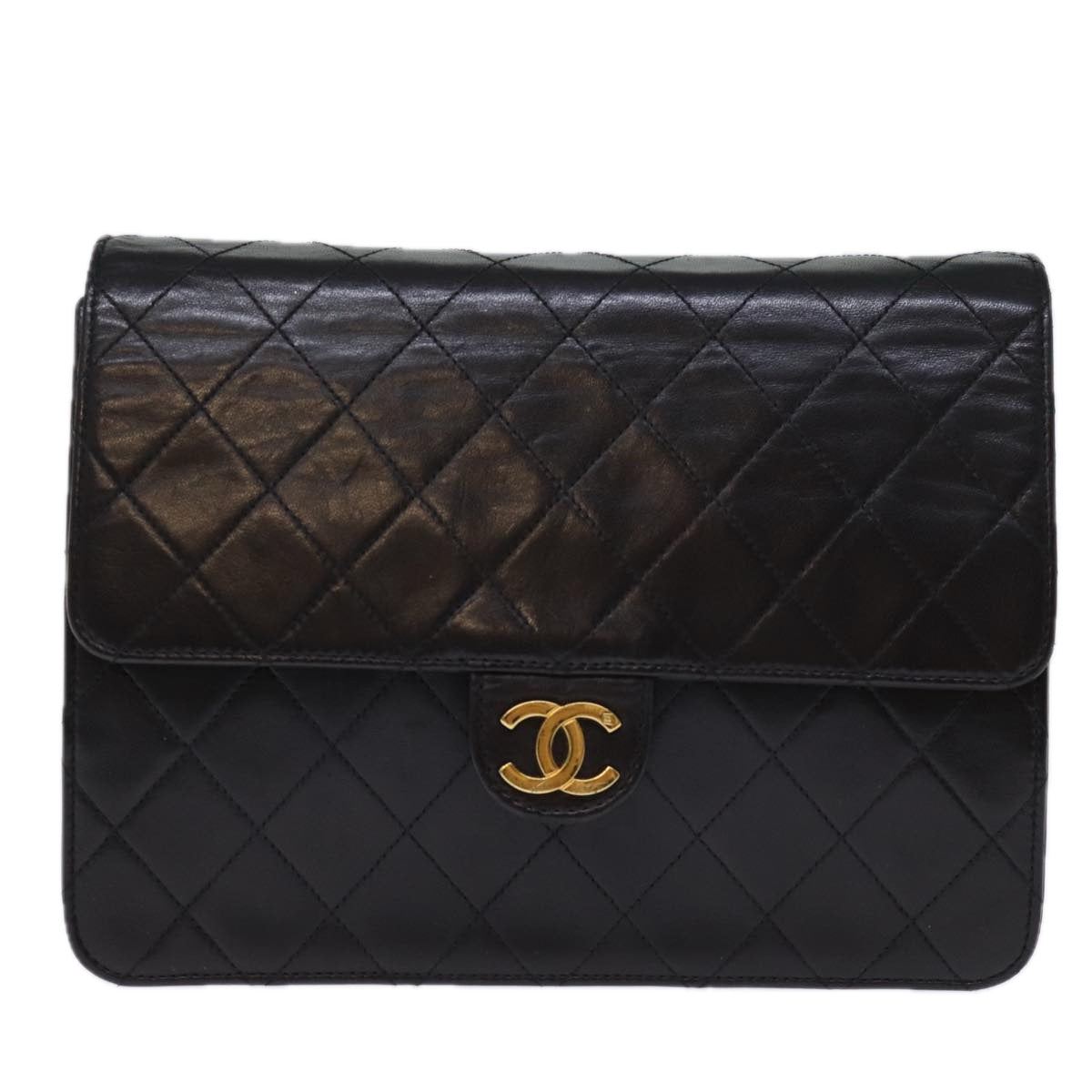 Top Quality Chanel Matelasse Chain Shoulder Bag Lamb Skin Black CC Auth yk12417A