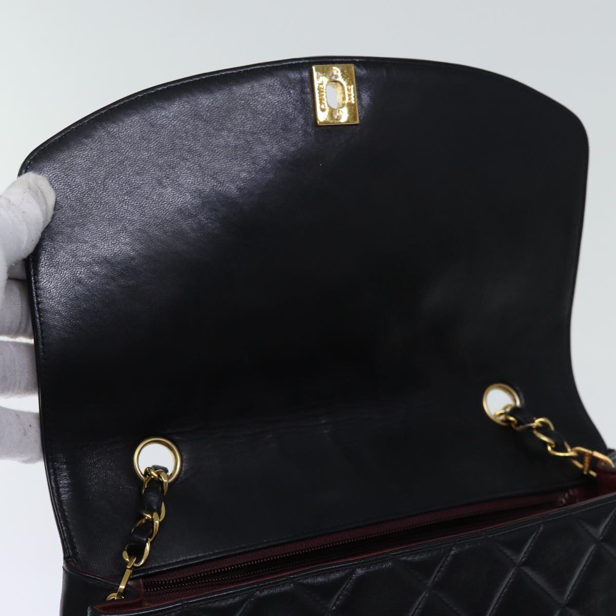 Top Quality Chanel Diana Matelasse Chain Shoulder Bag Lamb Skin Black CC Auth yk12418A