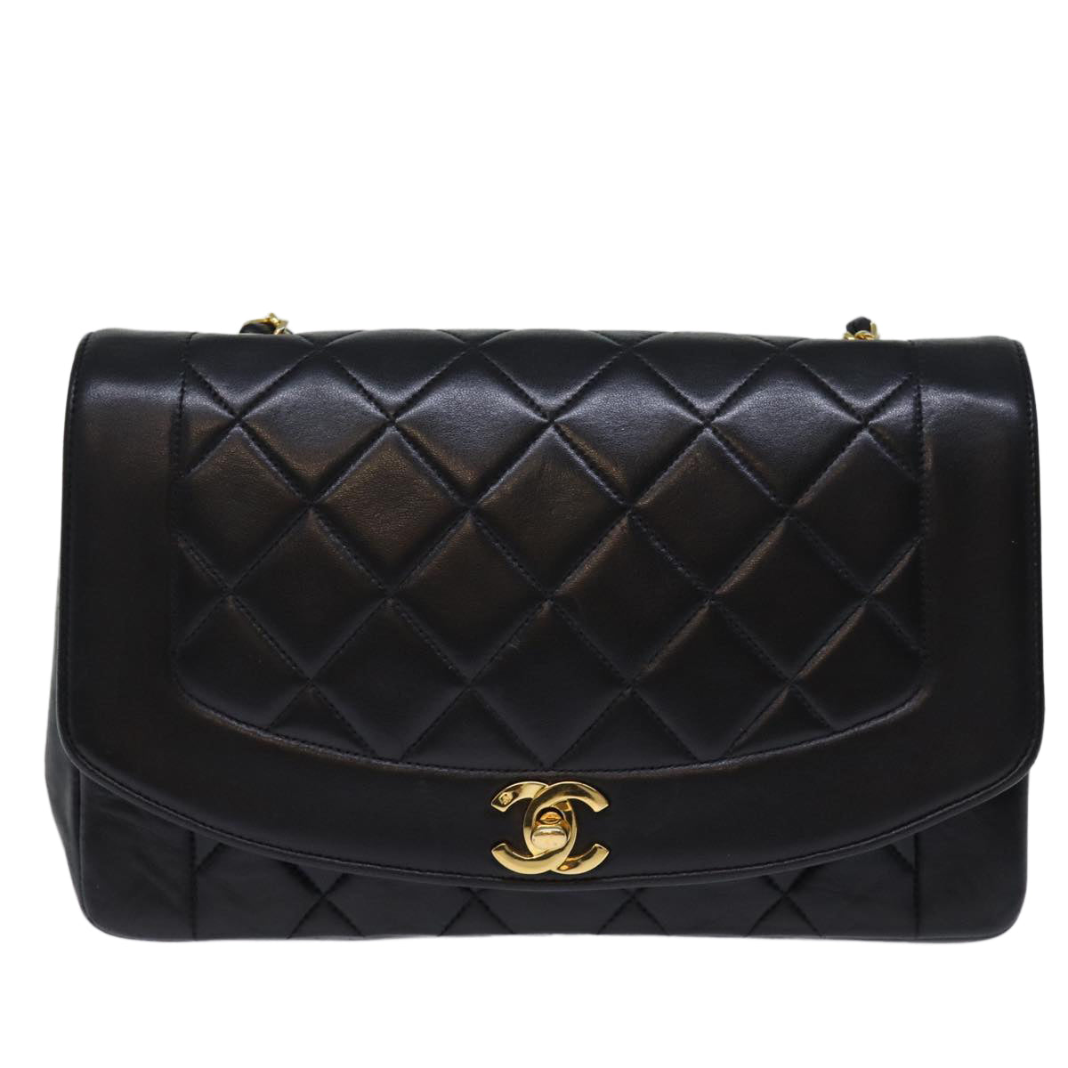 Top Quality Chanel Diana Matelasse Chain Shoulder Bag Lamb Skin Black CC Auth yk12418A