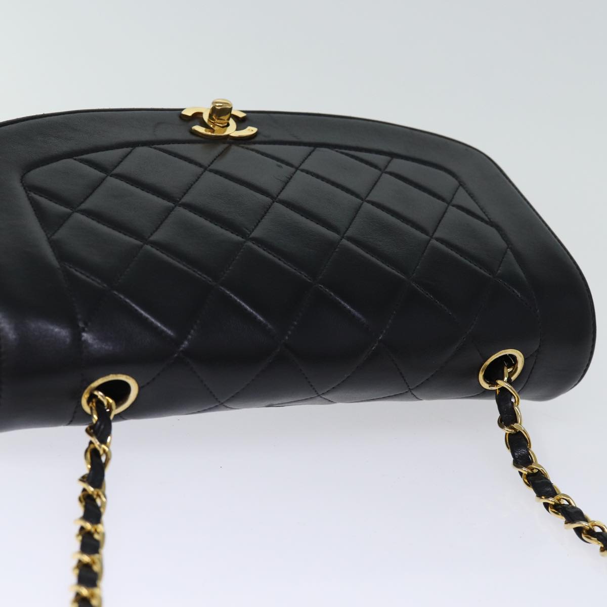 Top Quality Chanel Diana Matelasse Chain Shoulder Bag Lamb Skin Black CC Auth yk12418A