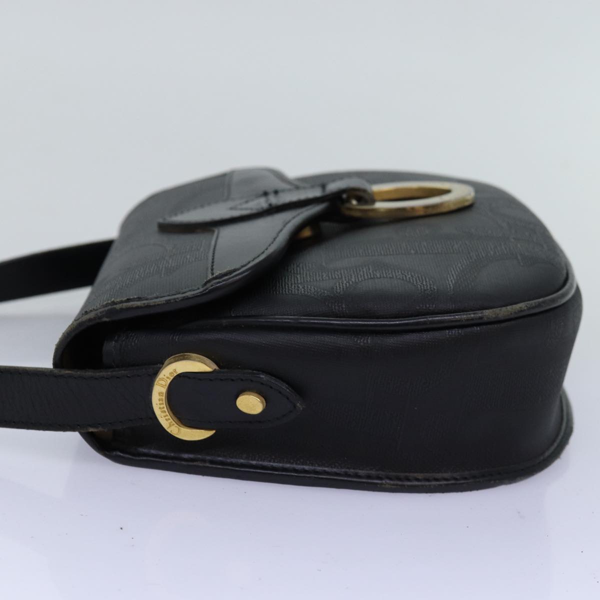 CHRISTIAN DIOR Shoulder Bag Leather Black Auth yk12454