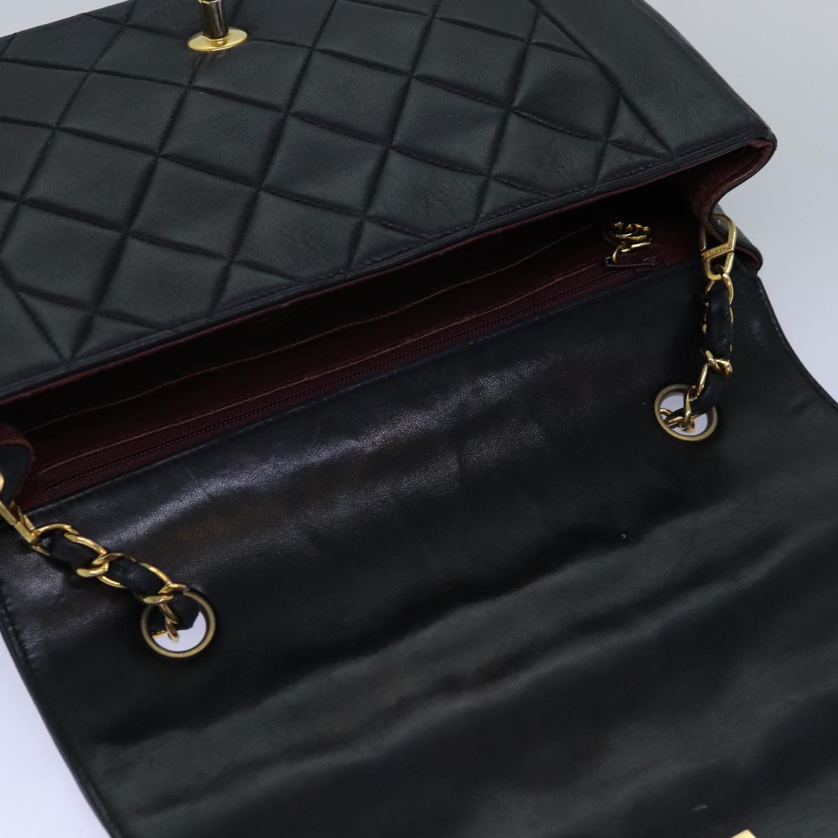 Top Quality Chanel Diana Matelasse Chain Shoulder Bag Lamb Skin Black CC Auth yk12474