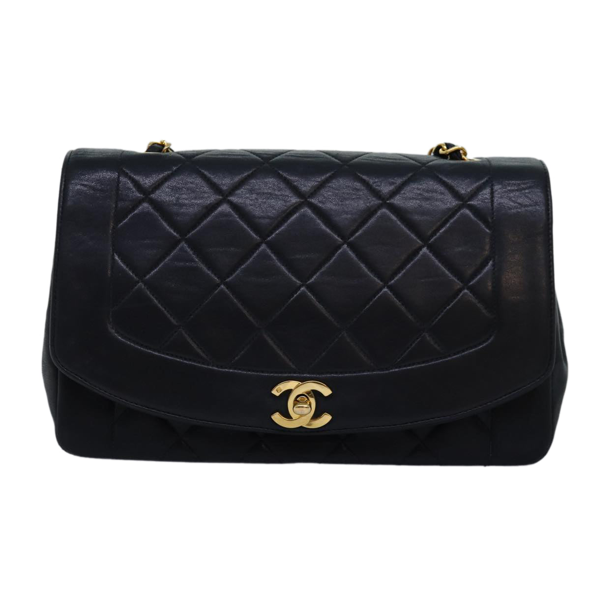 Top Quality Chanel Diana Matelasse Chain Shoulder Bag Lamb Skin Black CC Auth yk12474