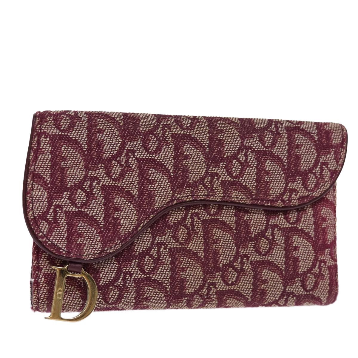 CHRISTIAN DIOR Trotter Canvas Saddle Wallet Red Auth yk12488