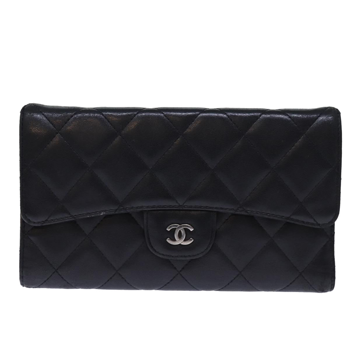 Top Quality Chanel Matelasse Long Wallet Lamb Skin Black CC Auth yk12499