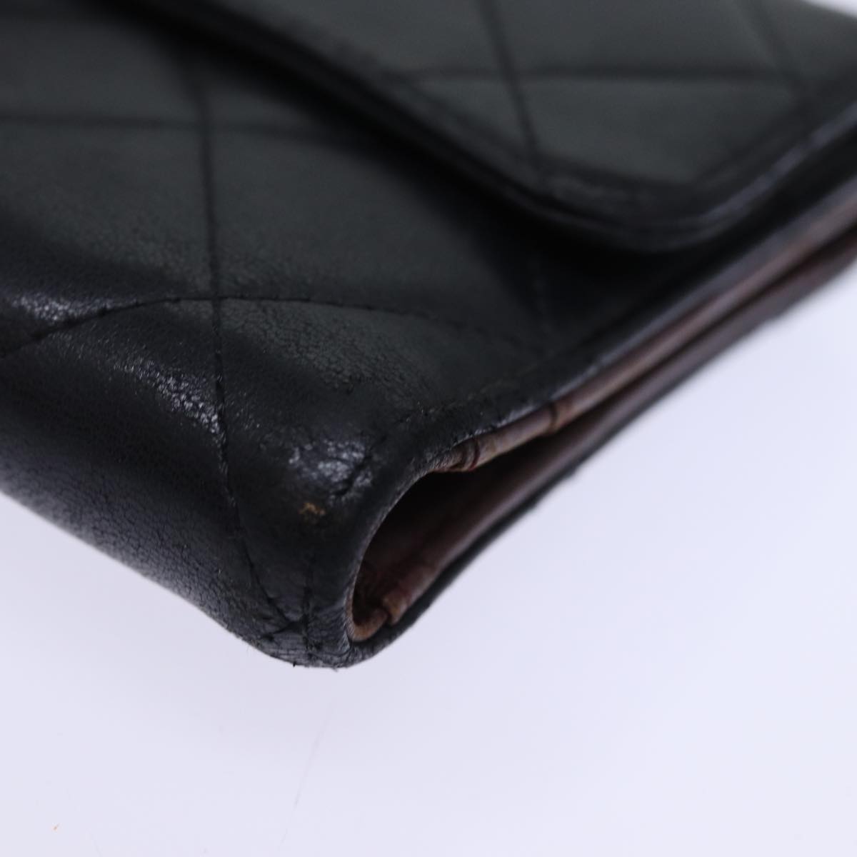 Top Quality Chanel Matelasse Long Wallet Lamb Skin Black CC Auth yk12499