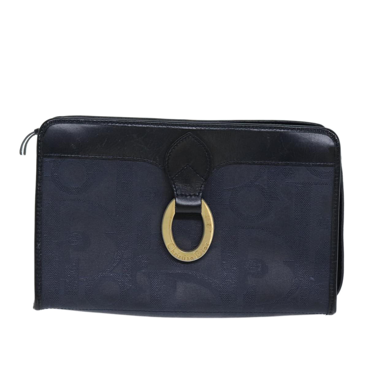 CHRISTIAN DIOR Trotter Canvas Clutch Bag Navy Auth yk12553