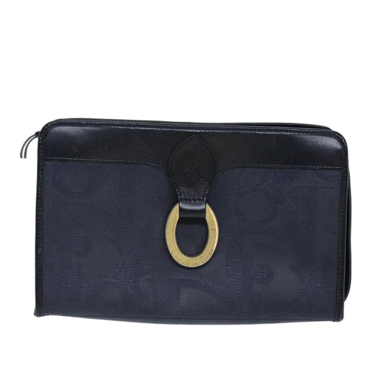 CHRISTIAN DIOR Trotter Canvas Clutch Bag Navy Auth yk12553