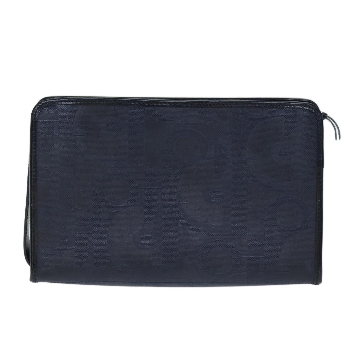 CHRISTIAN DIOR Trotter Canvas Clutch Bag Navy Auth yk12553
