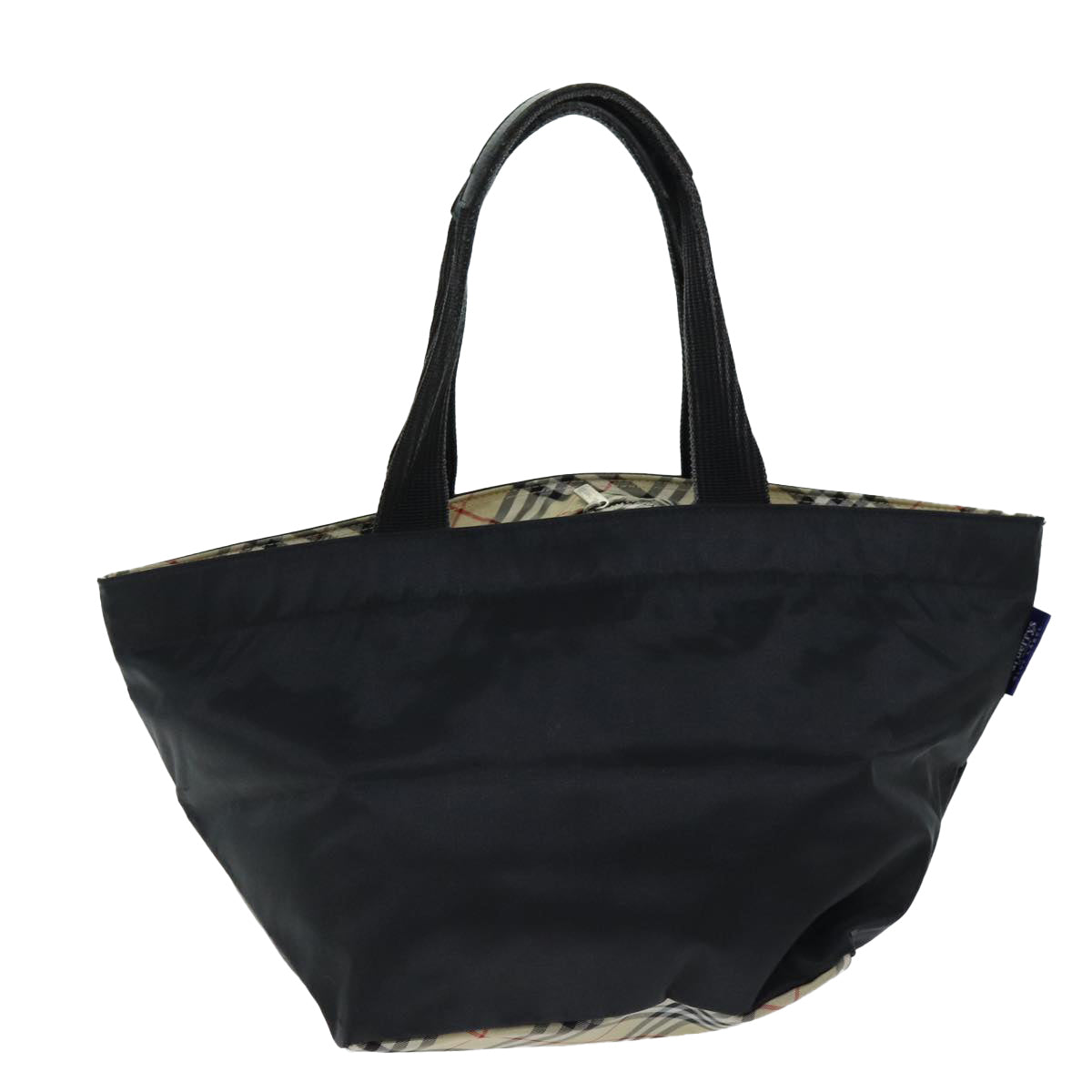 BURBERRYSs Nova Check Blue Label Tote Bag Nylon Black Auth yk12675