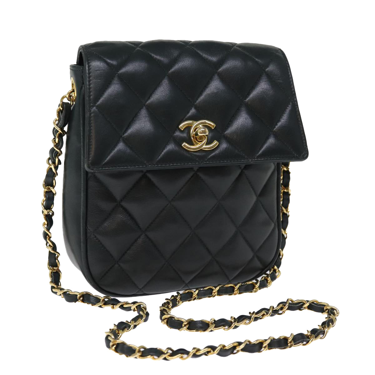 Top Quality Chanel Matelasse Turn Lock Chain Shoulder Bag Lamb Skin Green CC Auth yk12713A