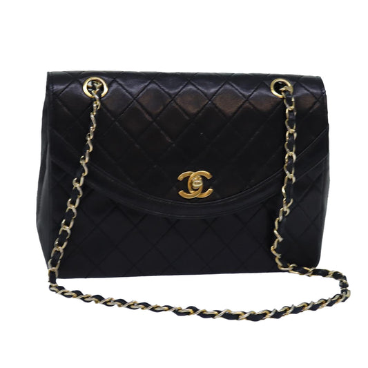 Top Quality Chanel Matelasse Turn Lock Chain Shoulder Bag Lamb Skin Black CC Auth yk12901A