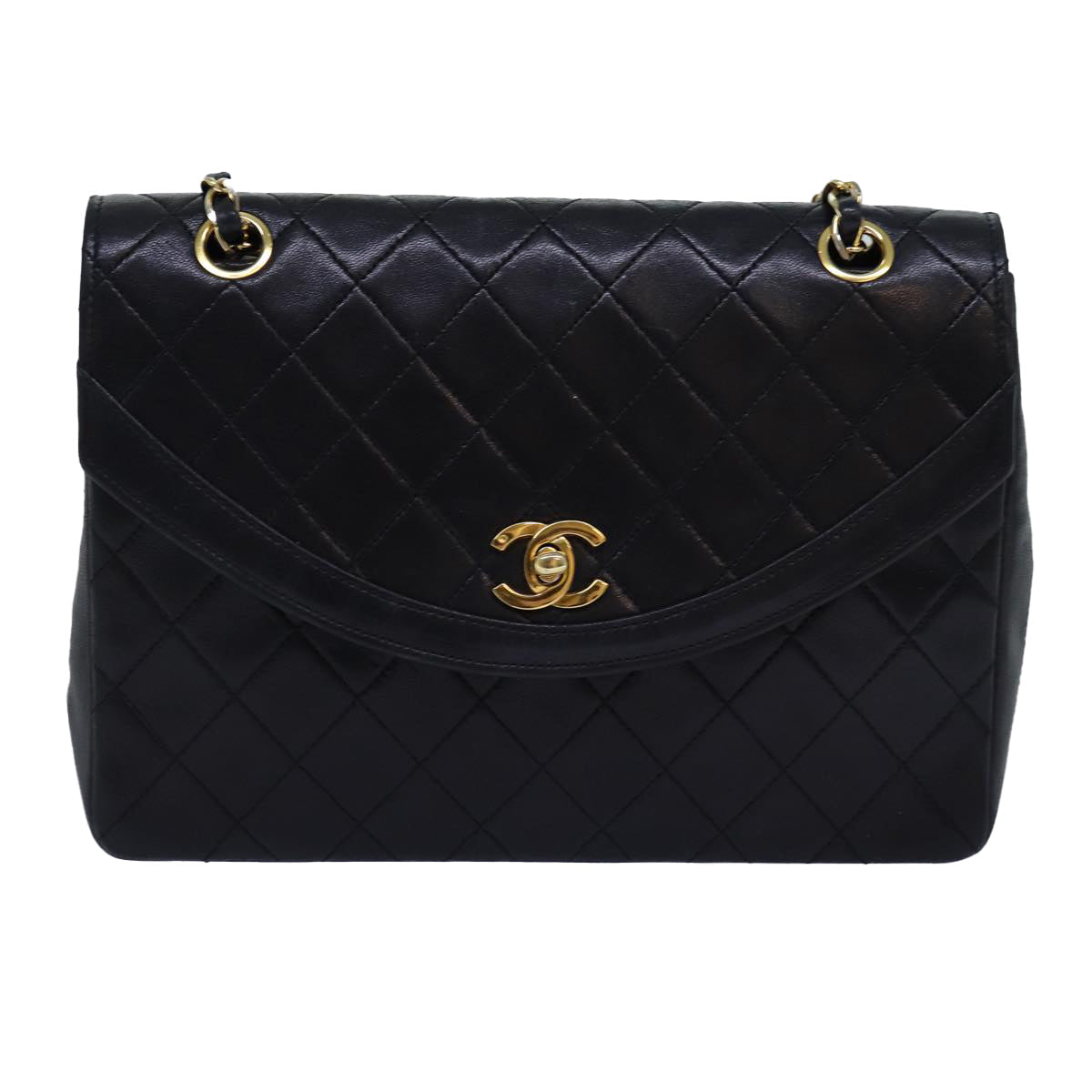 Top Quality Chanel Matelasse Turn Lock Chain Shoulder Bag Lamb Skin Black CC Auth yk12901A