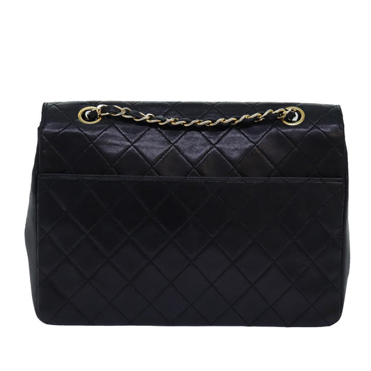 CHANEL Matelasse Turn Lock Chain Shoulder Bag Lamb Skin Black CC Auth yk12901A