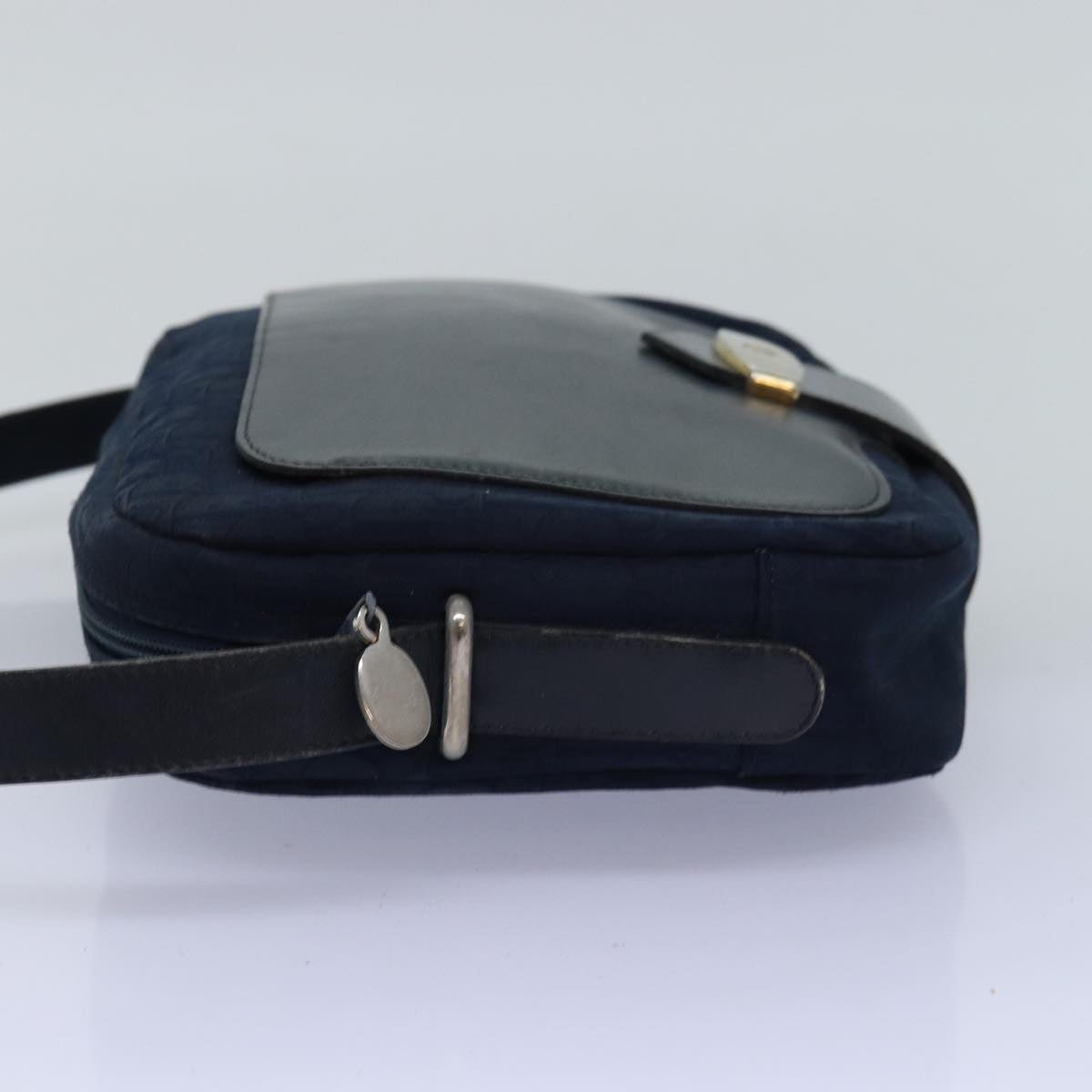 CHRISTIAN DIOR Trotter Canvas Shoulder Bag Navy Auth yk12907