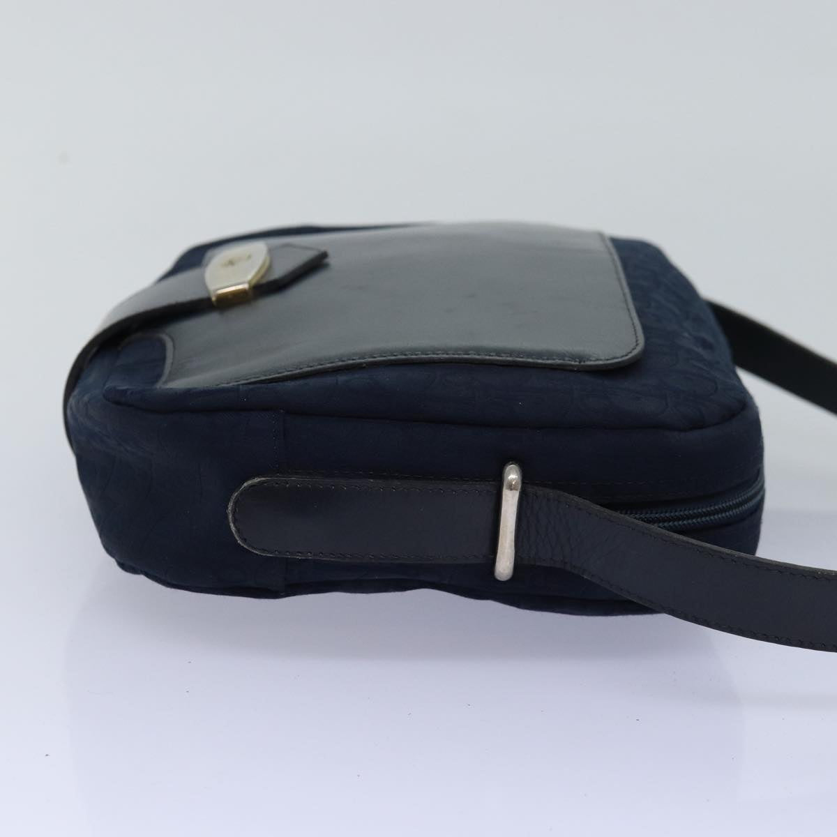 CHRISTIAN DIOR Trotter Canvas Shoulder Bag Navy Auth yk12907