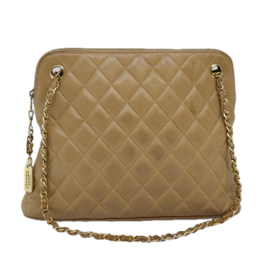 Top Quality Chanel Matelasse Chain Shoulder Bag Lamb Skin Beige CC Auth yk12918