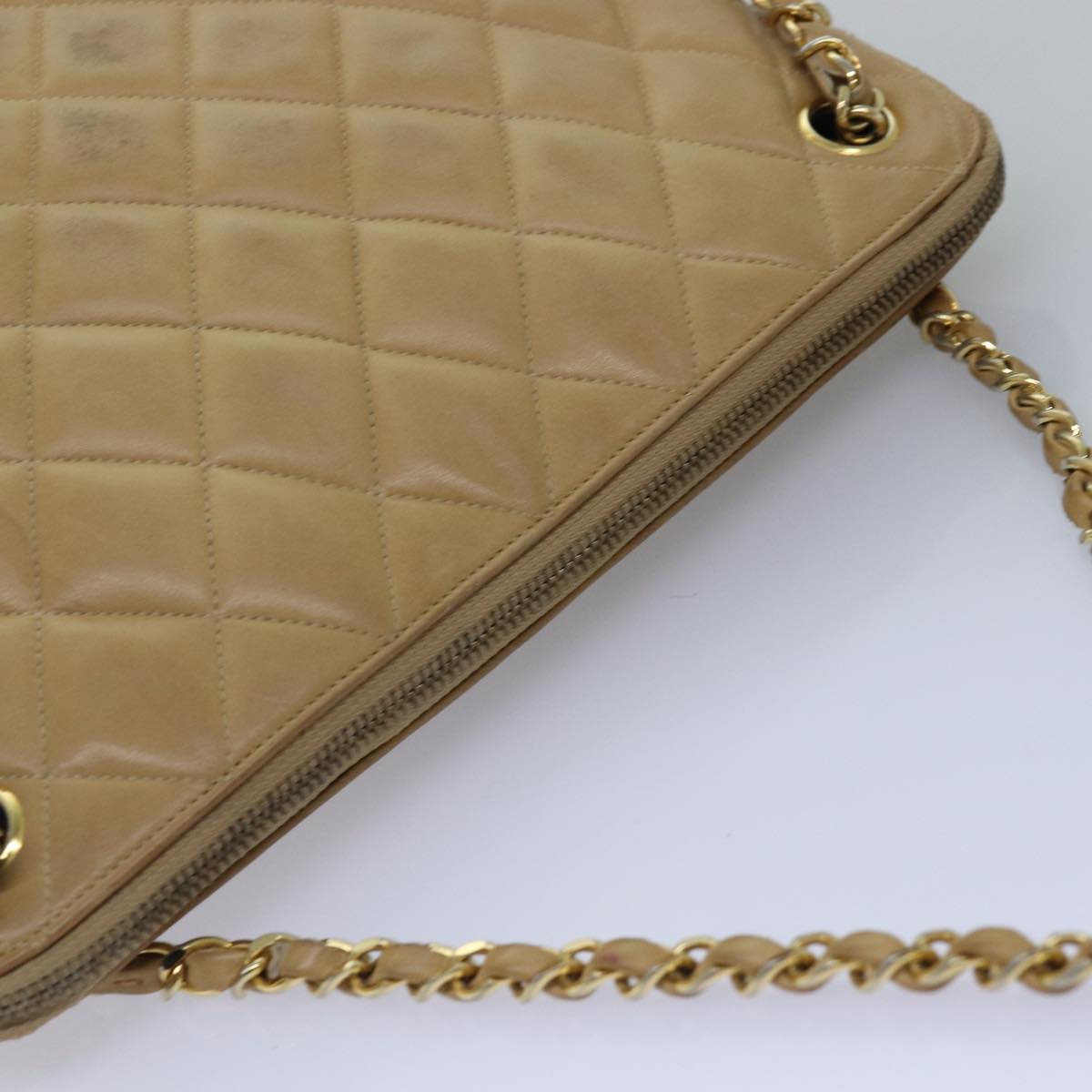 Top Quality Chanel Matelasse Chain Shoulder Bag Lamb Skin Beige CC Auth yk12918