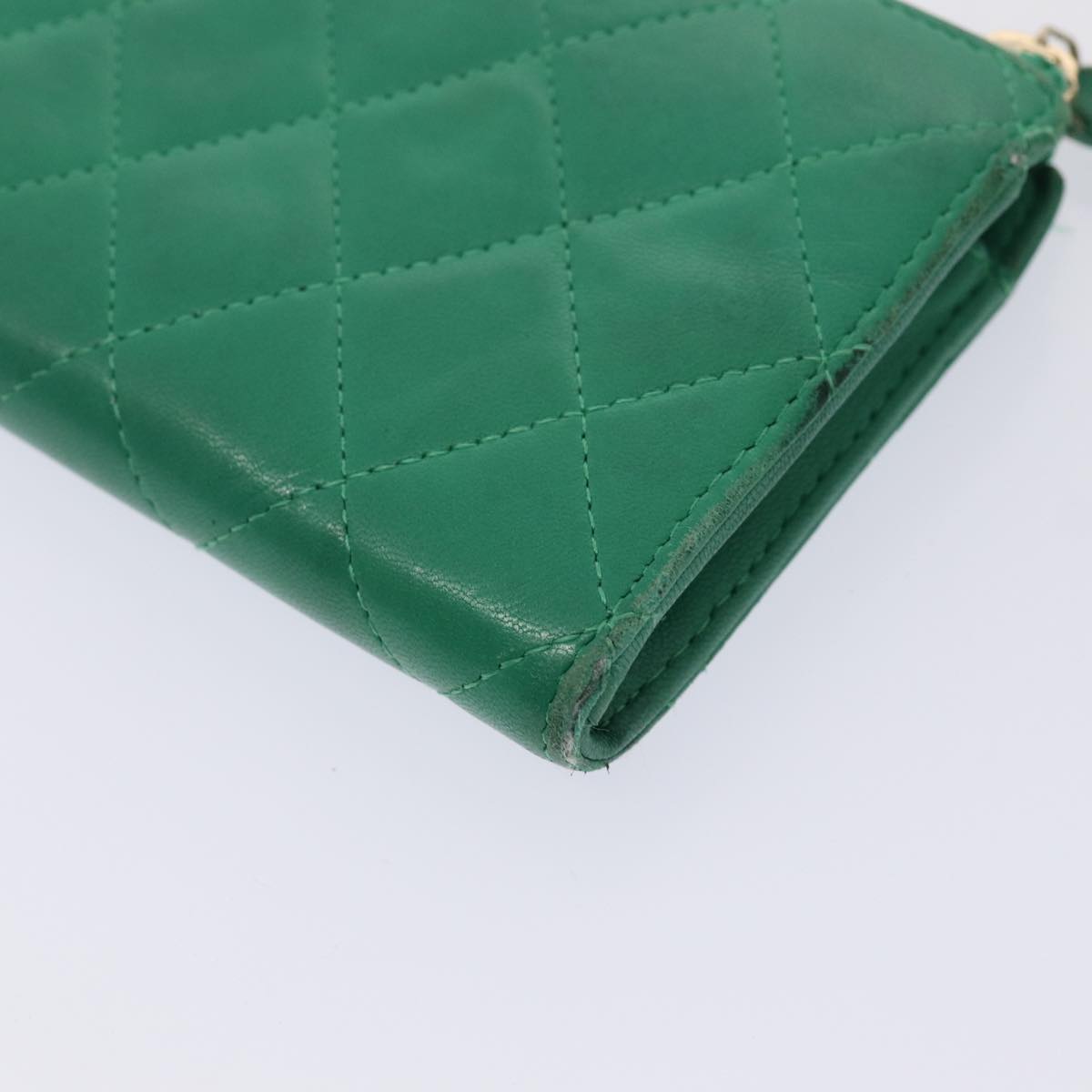 Top Quality Chanel Matelasse Long Wallet Lamb Skin Green CC Auth yk12983