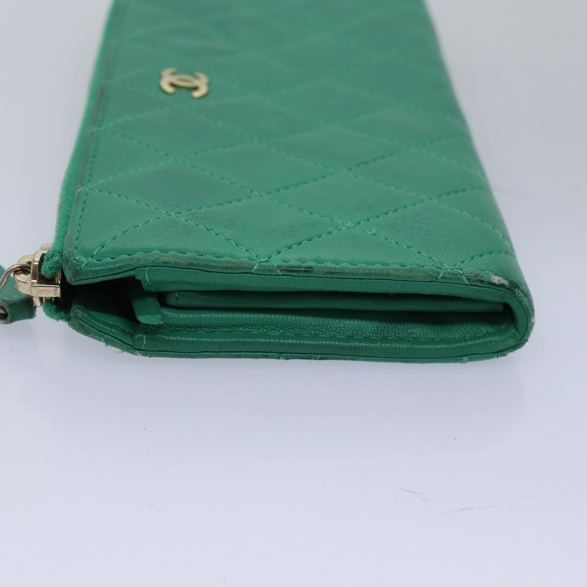 Top Quality Chanel Matelasse Long Wallet Lamb Skin Green CC Auth yk12983