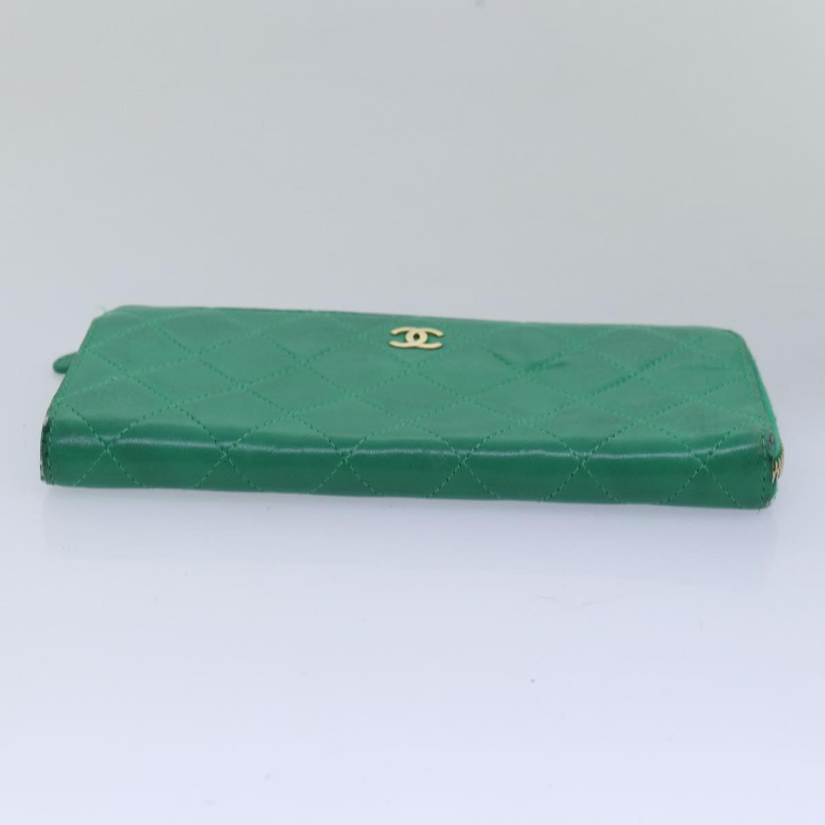 Top Quality Chanel Matelasse Long Wallet Lamb Skin Green CC Auth yk12983