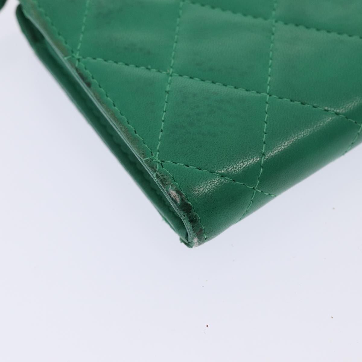 Top Quality Chanel Matelasse Long Wallet Lamb Skin Green CC Auth yk12983