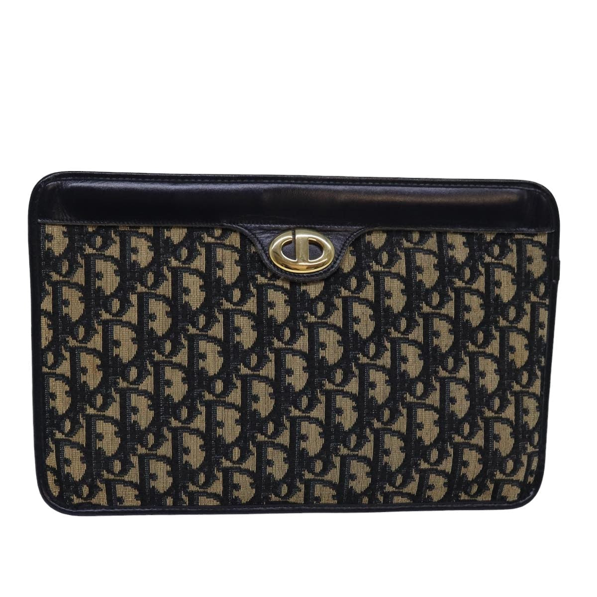 CHRISTIAN DIOR Trotter Canvas Clutch Bag Navy Auth yk13071