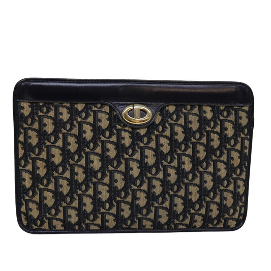 CHRISTIAN DIOR Trotter Canvas Clutch Bag Navy Auth yk13071