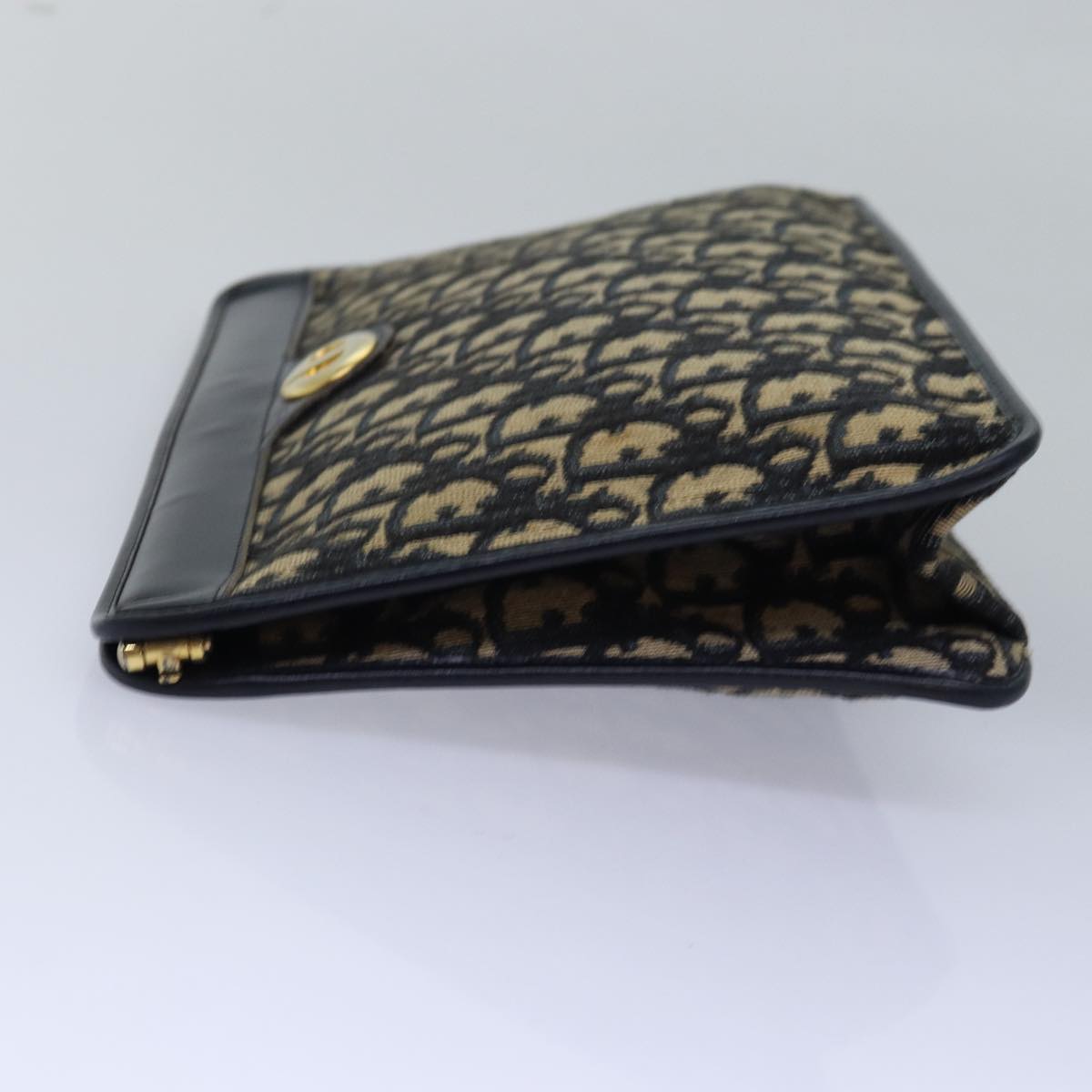 CHRISTIAN DIOR Trotter Canvas Clutch Bag Navy Auth yk13071