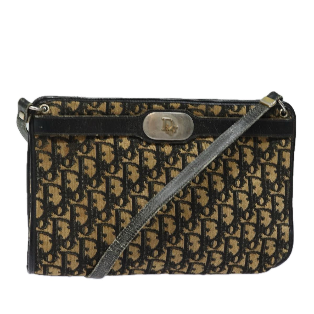CHRISTIAN DIOR Trotter Canvas Shoulder Bag Navy Auth yk13319