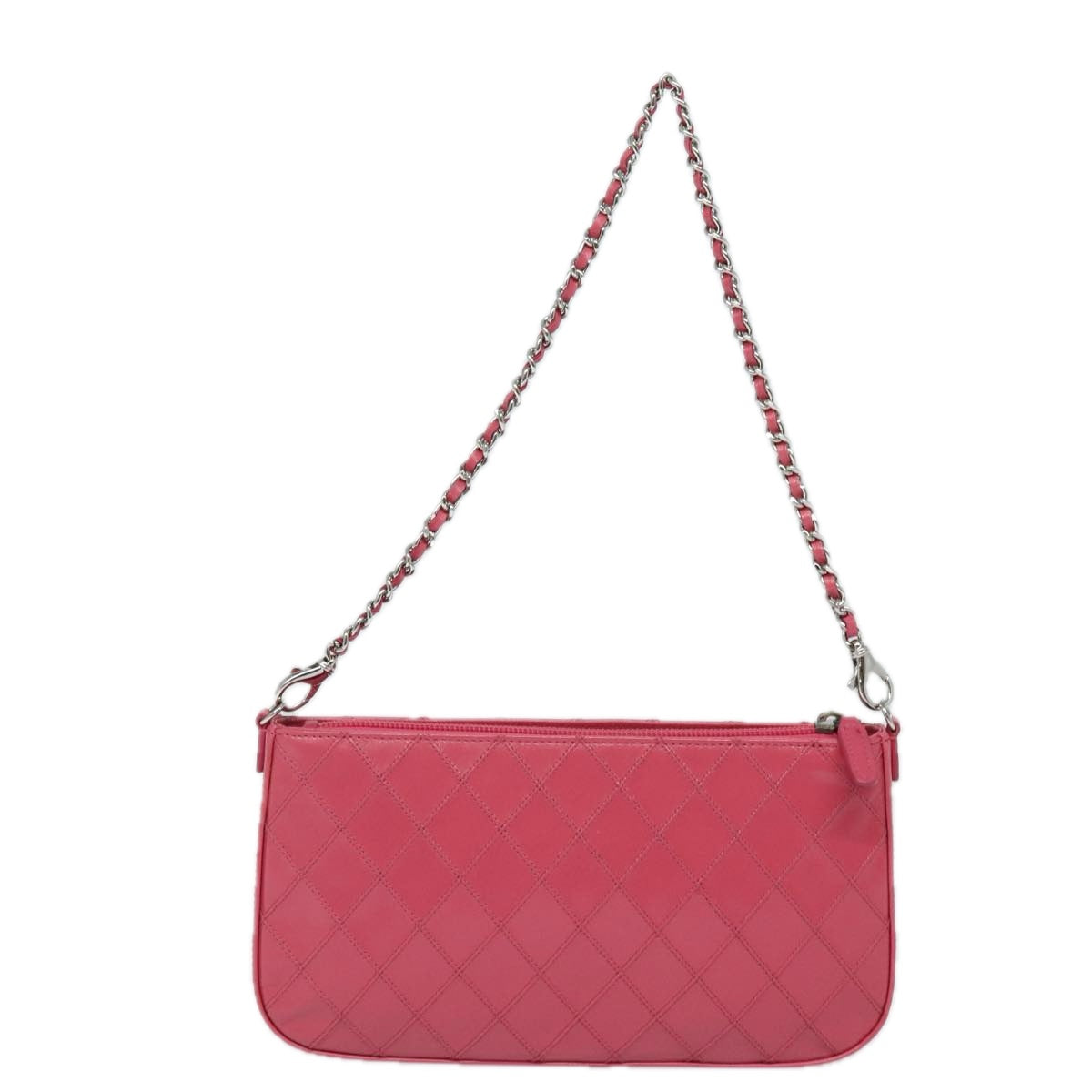 CHANEL Bicolore Chain Accessory Pouch Lamb Skin Pink CC Auth yk13496A