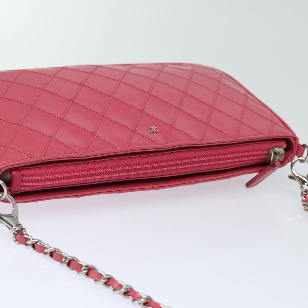 CHANEL Bicolore Chain Accessory Pouch Lamb Skin Pink CC Auth yk13496A
