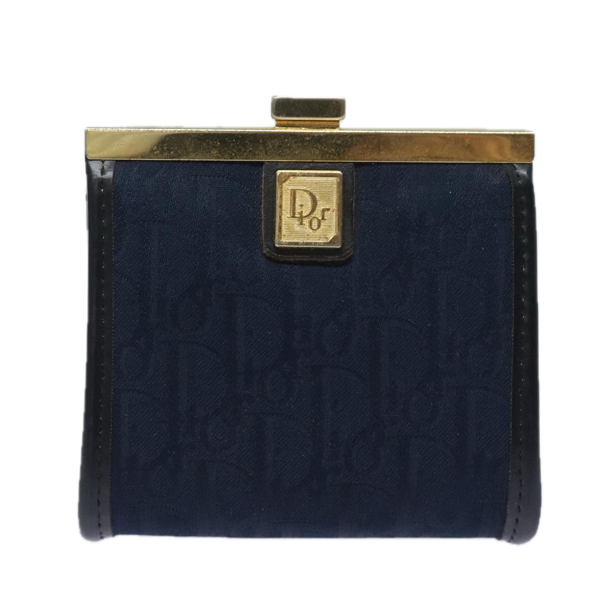 CHRISTIAN DIOR Trotter Canvas Gamaguchi Coin Purse Navy Auth yk13524