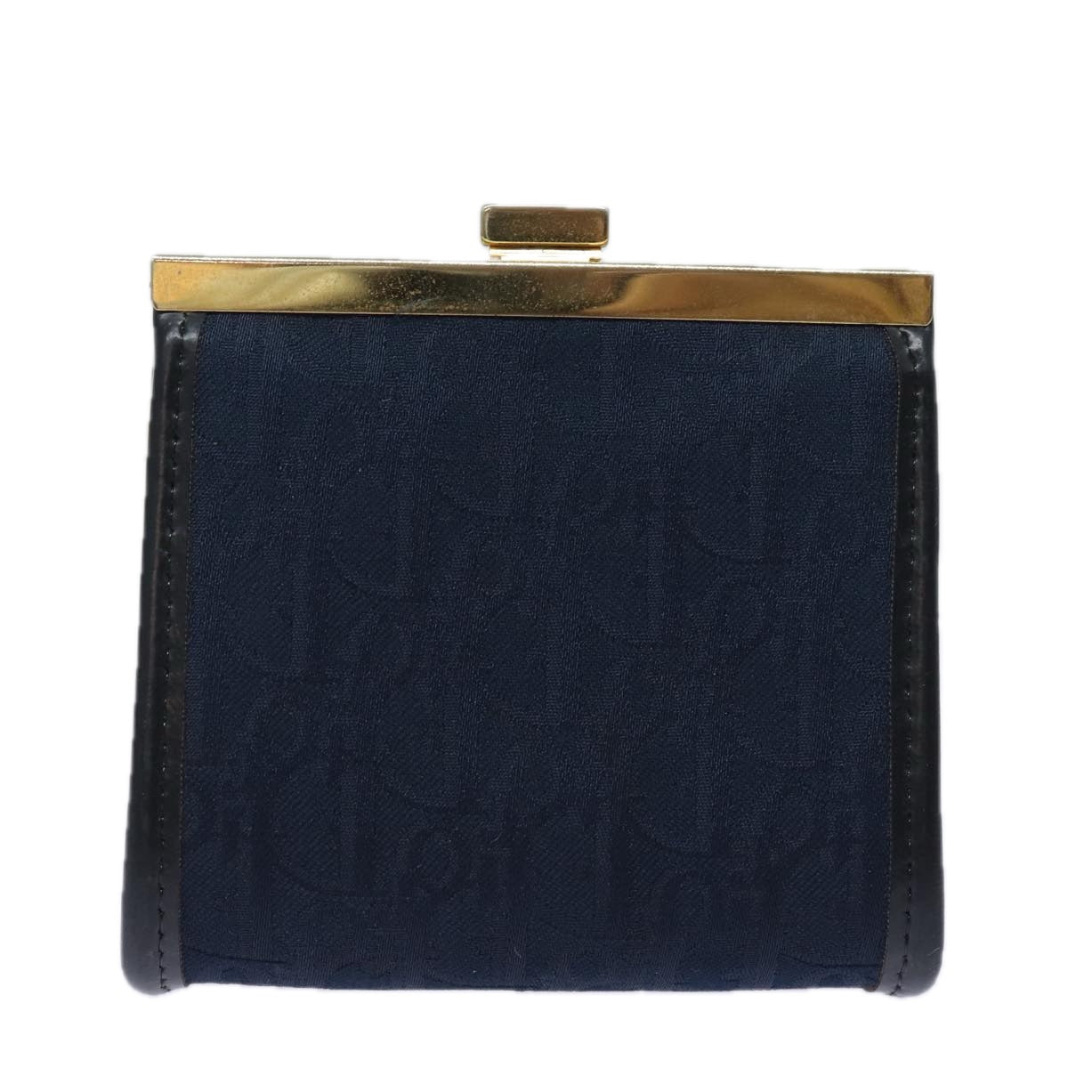 CHRISTIAN DIOR Trotter Canvas Gamaguchi Coin Purse Navy Auth yk13524