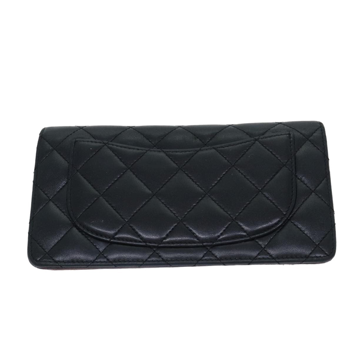 Top Quality Chanel Matelasse Long Wallet Lamb Skin Black CC Auth yk13526